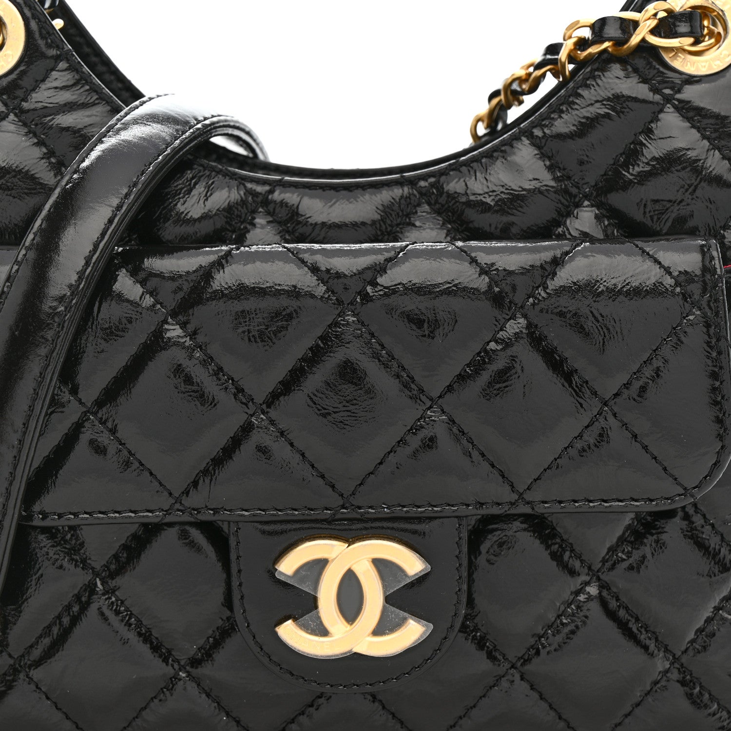 Chanel Shiny Crumpled Calfskin Quilted Small Wavy CC Hobo Black 8 of 11