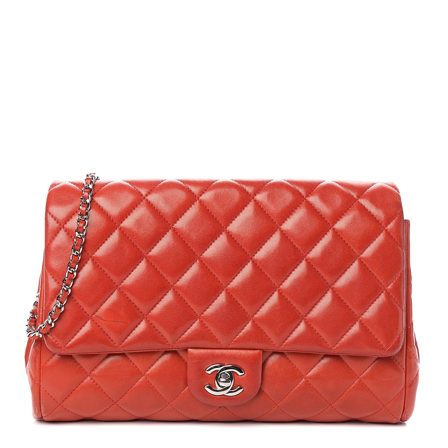 Chanel Lambskin Quilted Clutch With Chain Flap Red 1 of 11