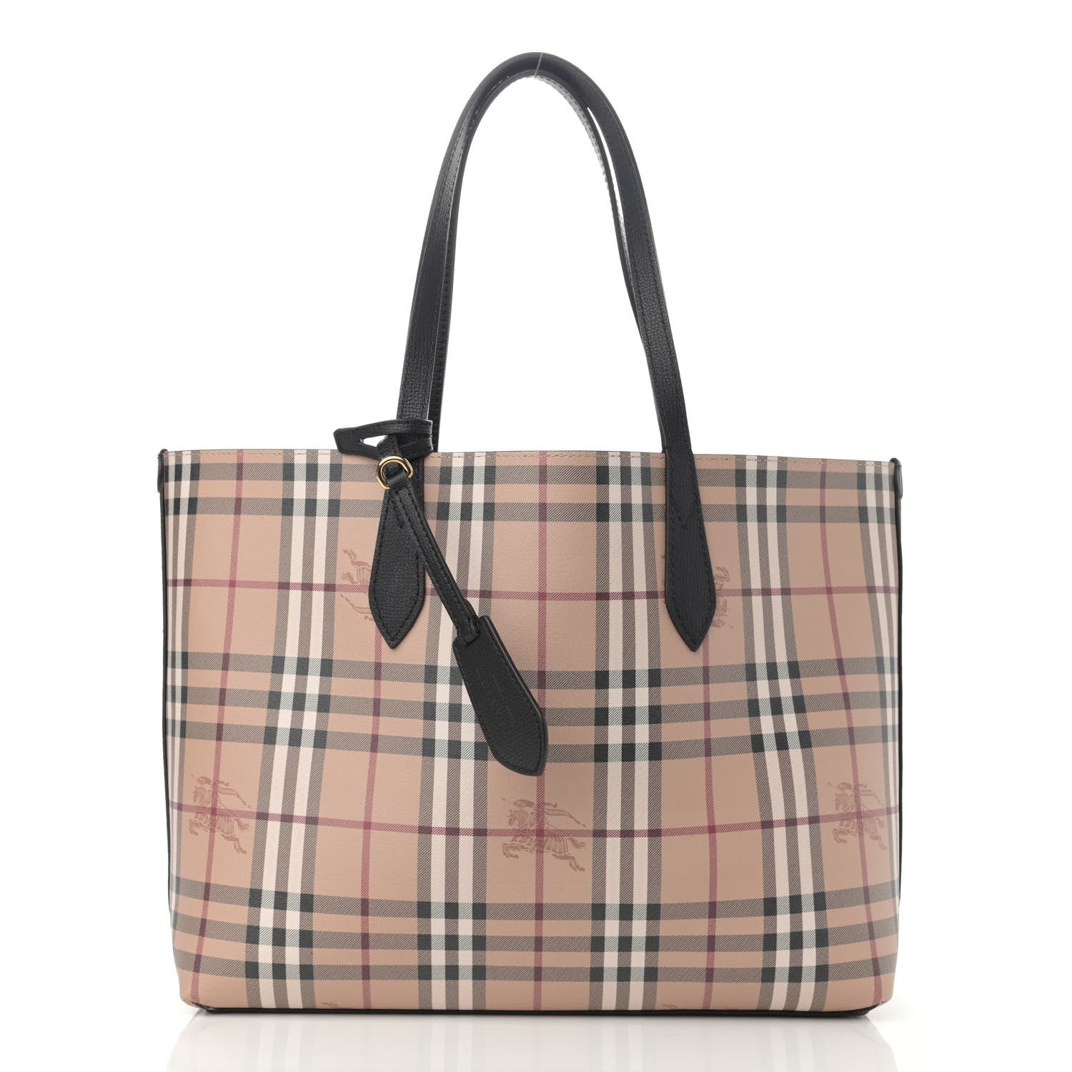 Burberry Grainy Calfskin Haymarket Check Medium Reversible Tote Black 2 of 17