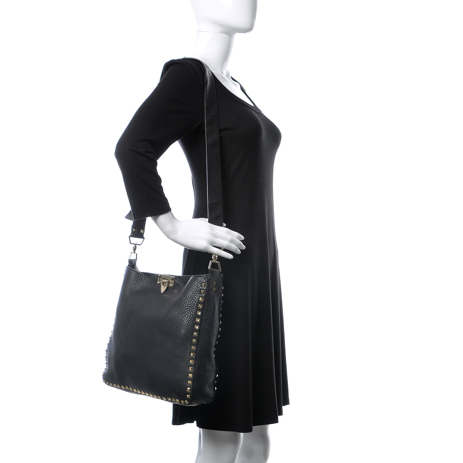 Valentino Garavani Pebbled Calfskin Large Rockstud Flip-Lock Messenger Bag Black 2 of 14