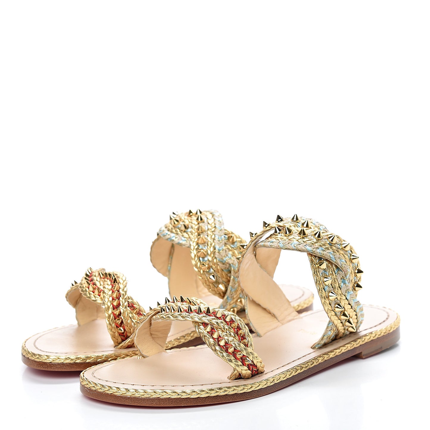 Calfskin Braided Normandie Flat Slide Sandals 37 Gold