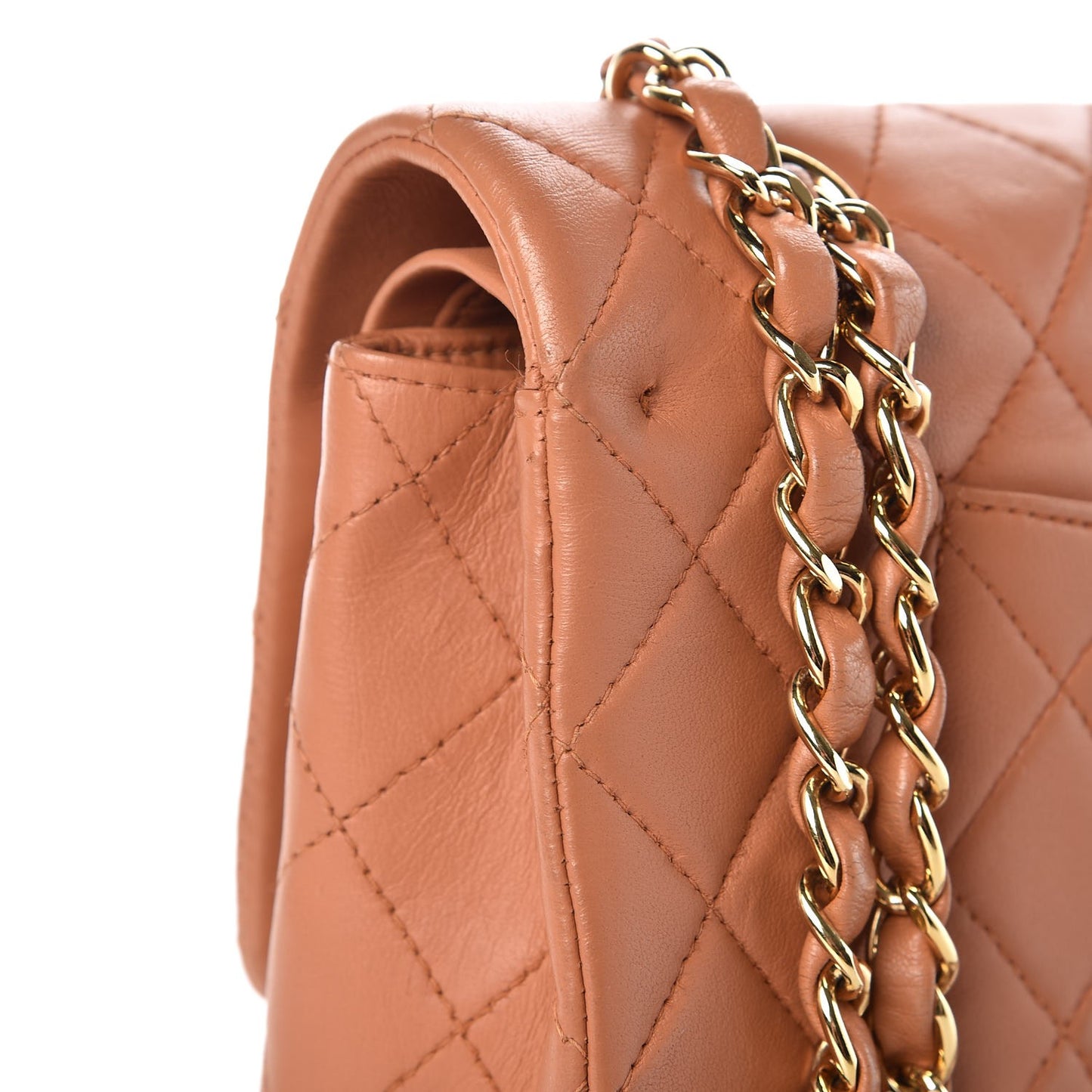 Lambskin Quilted Medium Double Flap Camel