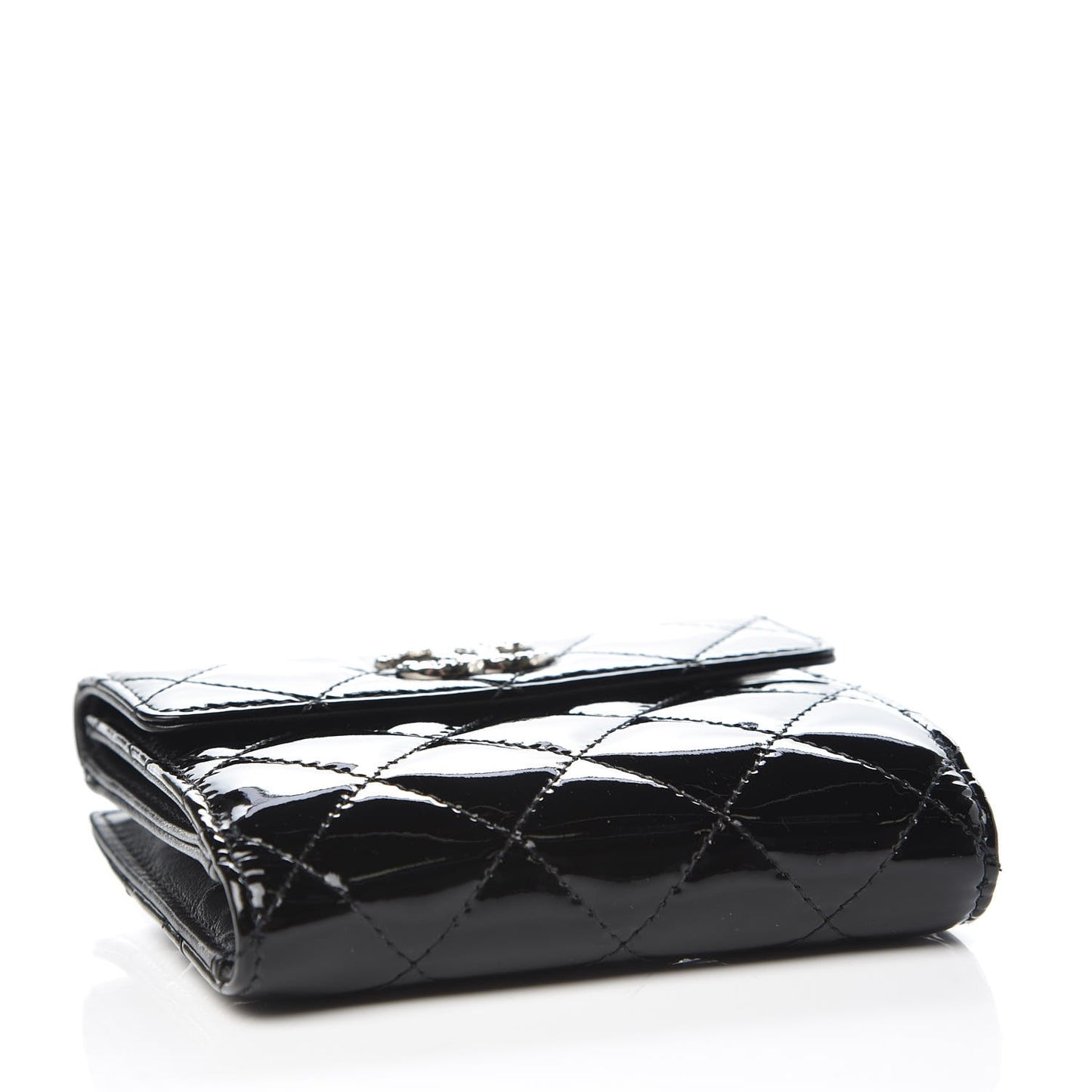 Patent Quilted Brilliant Compact Wallet Black