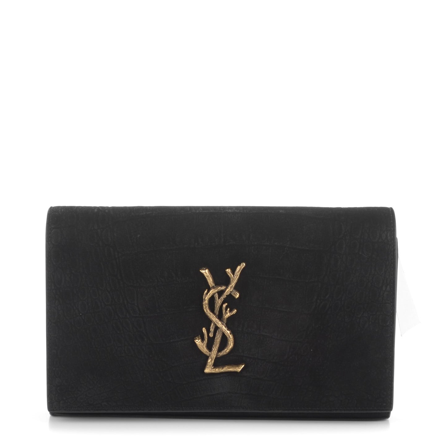 Crocodile Embossed Nubuck Monogram Chain Wallet in Black