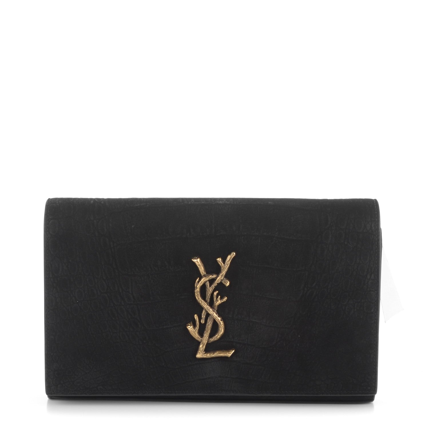 Saint Laurent Crocodile Embossed Nubuck Monogram Chain Wallet in Black 1 of 7
