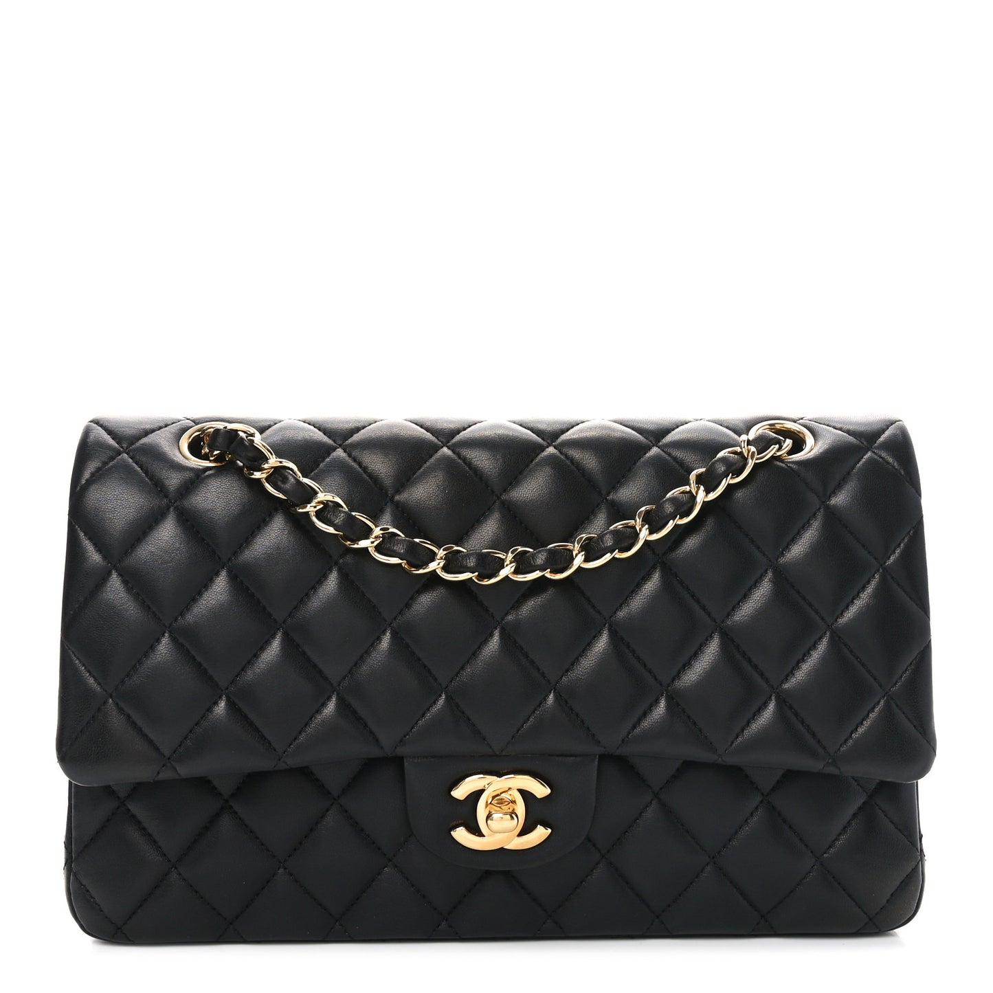 Lambskin Quilted Medium Double Flap Black