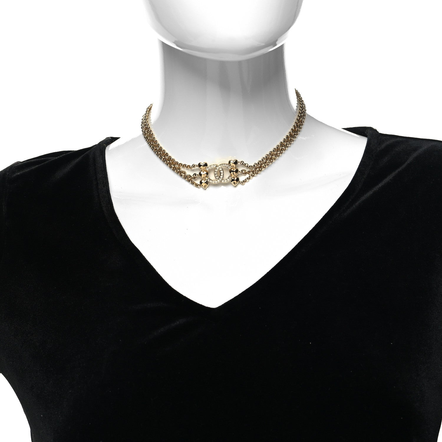 Chanel Crystal CC Heart Link Multi Strand Choker Necklace Gold 2 of 5