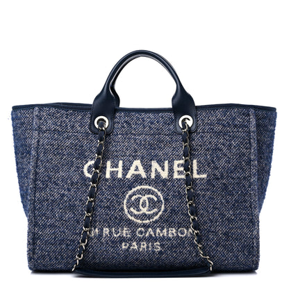 Chanel Mixed Fibers Calfskin Medium Deauville Tote Blue 1 of 11