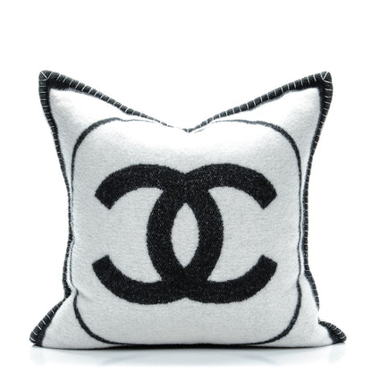 Chanel Merino Wool Cashmere CC Pillow White Black 1 of 6