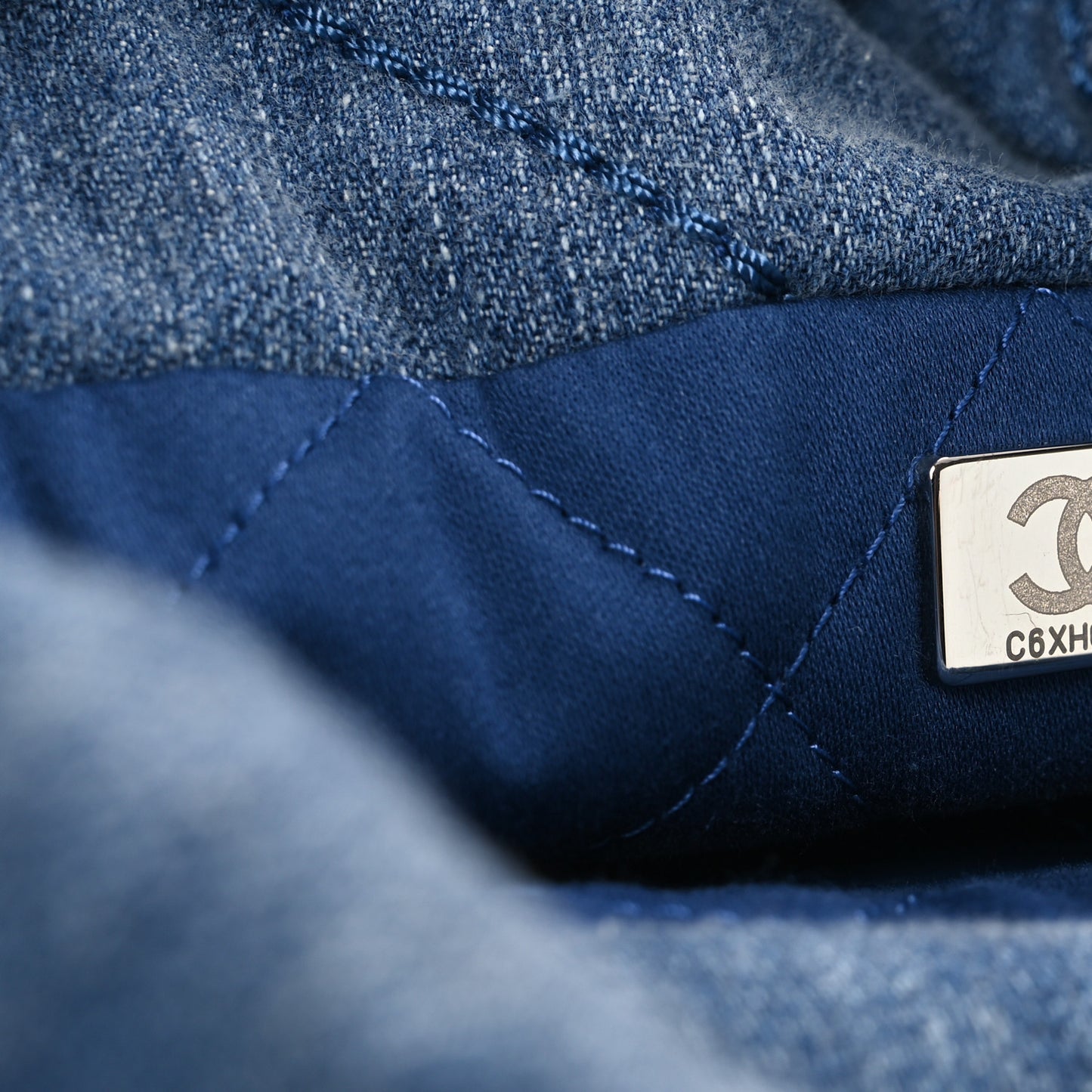 Washed Denim Quilted Studded Small Chanel 22 Blue