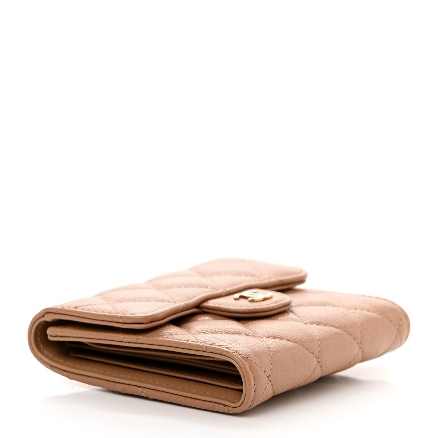 Caviar Quilted Compact Flap Wallet Beige