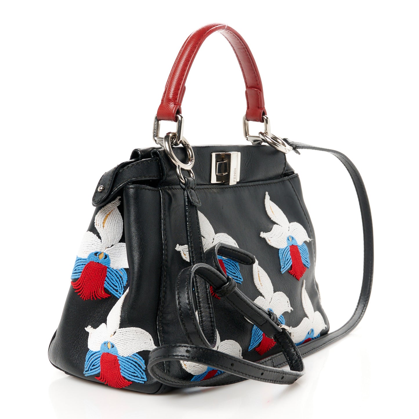 Nappa Orchid Embroidered Mini Peekaboo Iconic Satchel Black
