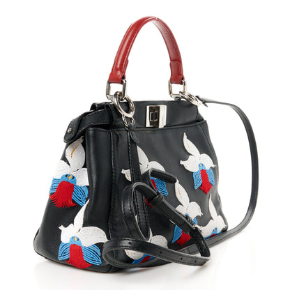 Fendi Nappa Orchid Embroidered Mini Peekaboo Iconic Satchel Black 3 of 11