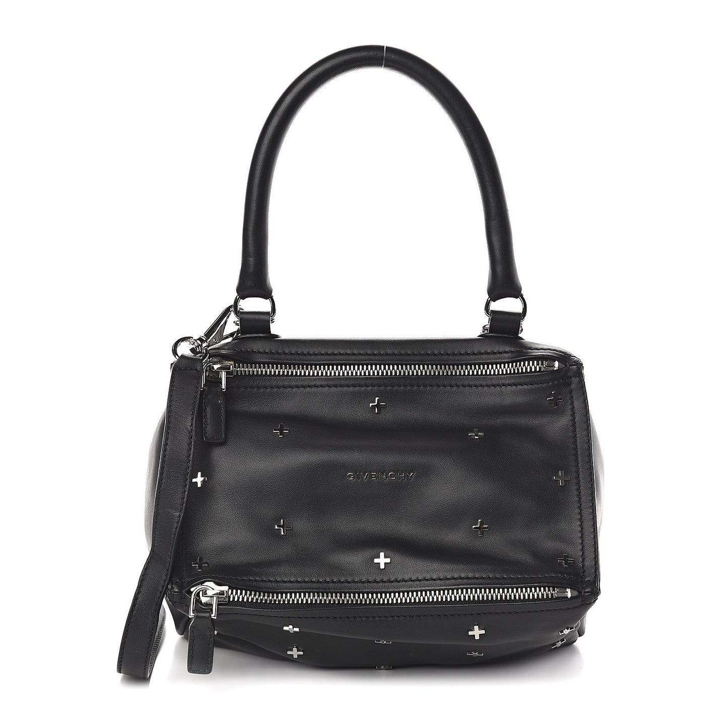 Calfskin Cross Embellished Small Pandora Black