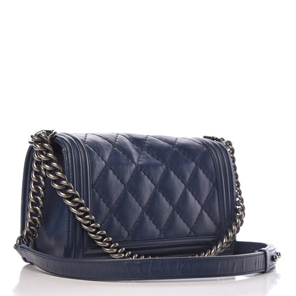 Chanel Calfskin Double Stitch Medium Boy Flap Navy Blue 3 of 14