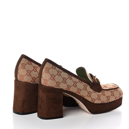 Gucci GG Monogram Suede Houdan Mid Heel Platform Loafers 40 Beige Ruggine Maroon 4 of 7