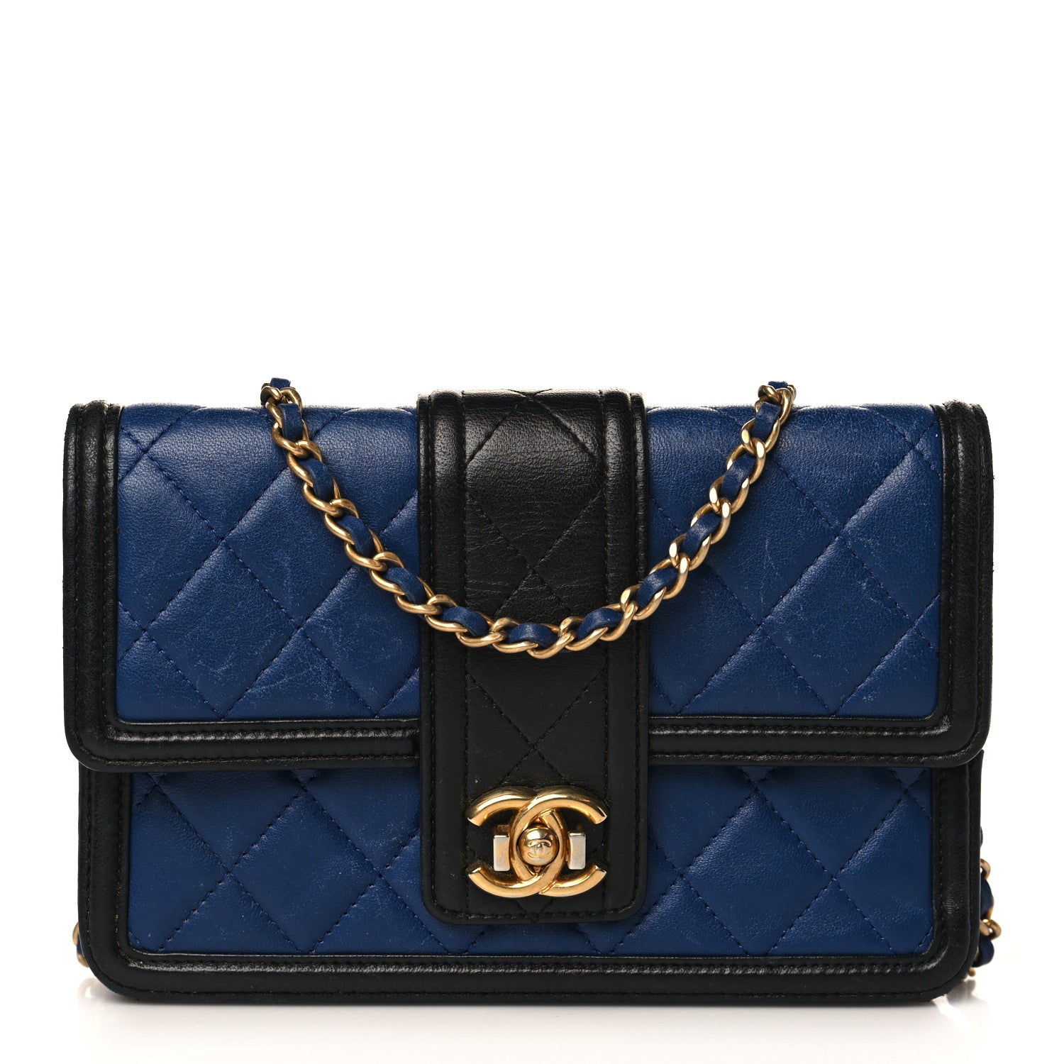 Chanel Lambskin Quilted Elegant CC Wallet On Chain WOC Blue Black 1 of 15