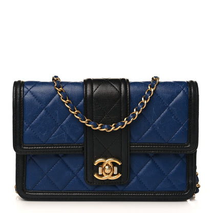 Chanel Lambskin Quilted Elegant CC Wallet On Chain WOC Blue Black 1 of 15