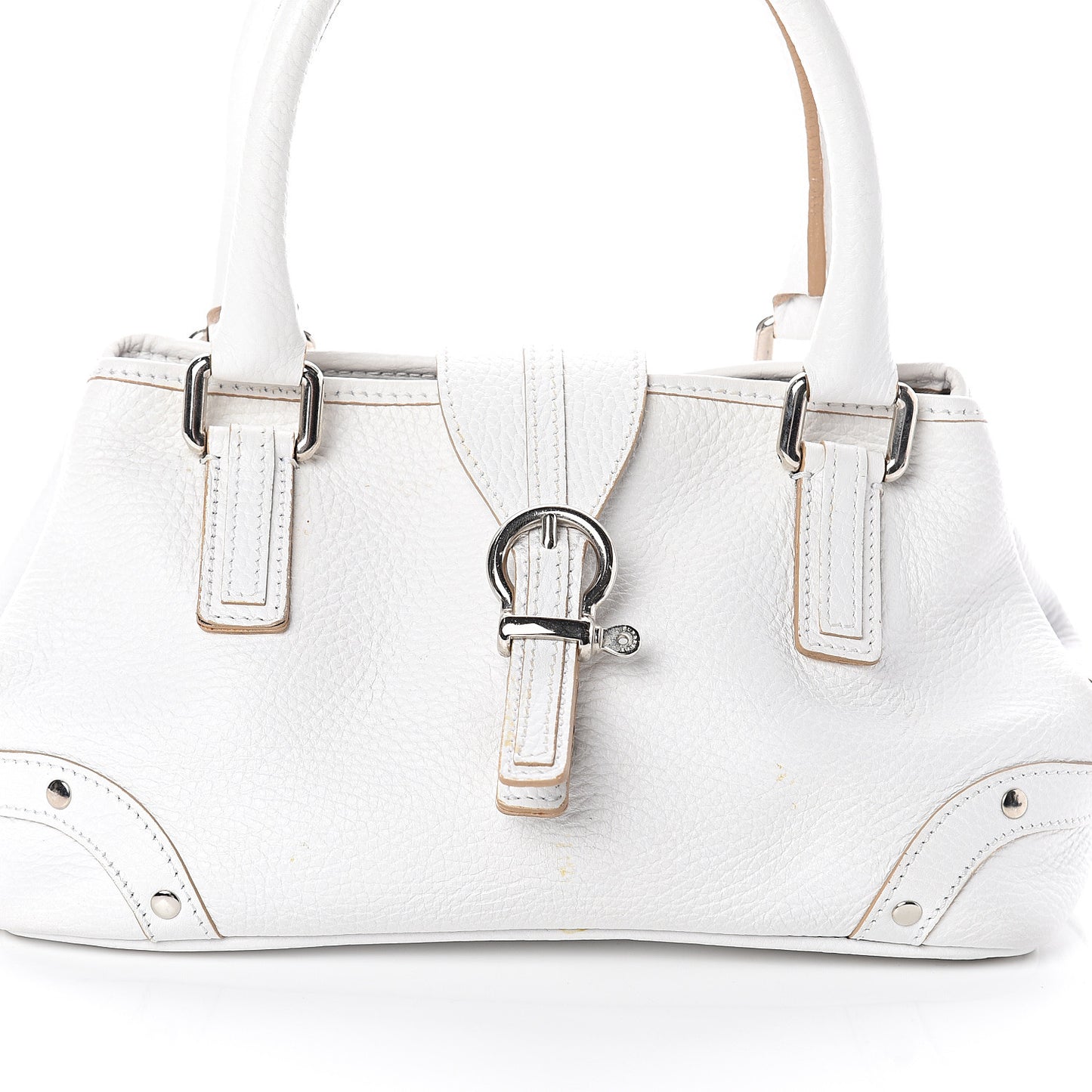 Grainy Calfskin Top Handle Bag White