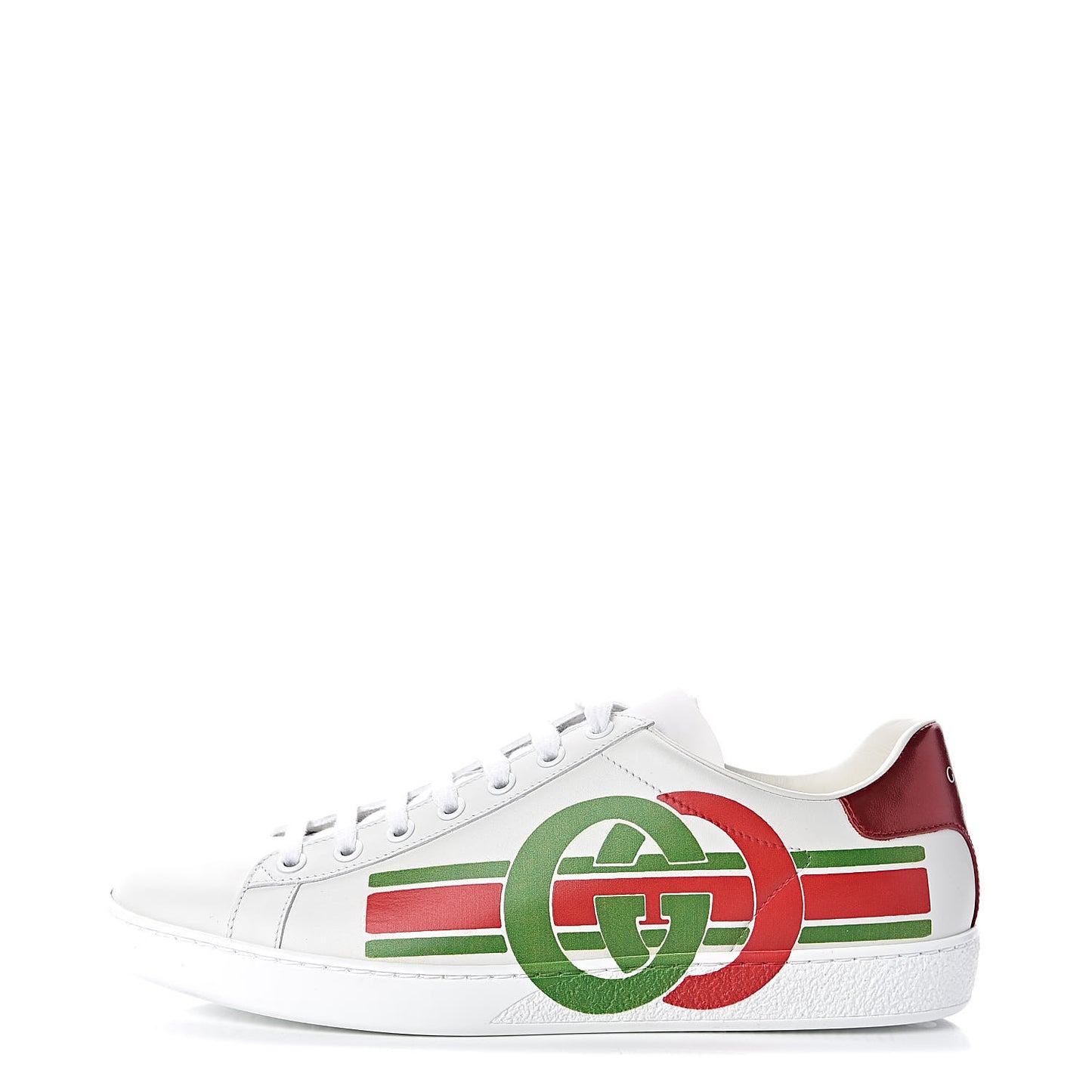 Calfskin Interlocking G Womens New Ace Sneakers 40 White Red Flame Green