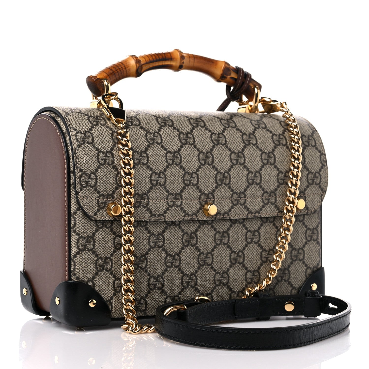 Gucci GG Supreme Monogram Small Padlock Bamboo Shoulder Bag Beige Black Cuir 3 of 13
