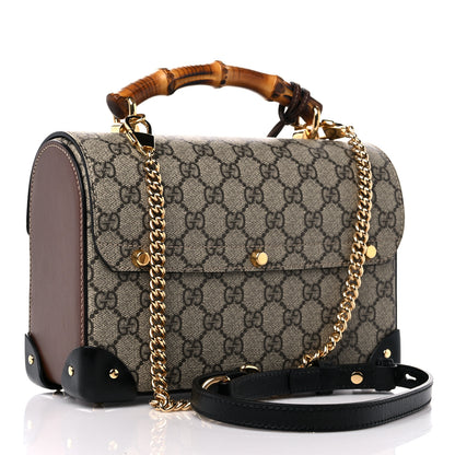 Gucci GG Supreme Monogram Small Padlock Bamboo Shoulder Bag Beige Black Cuir 3 of 13