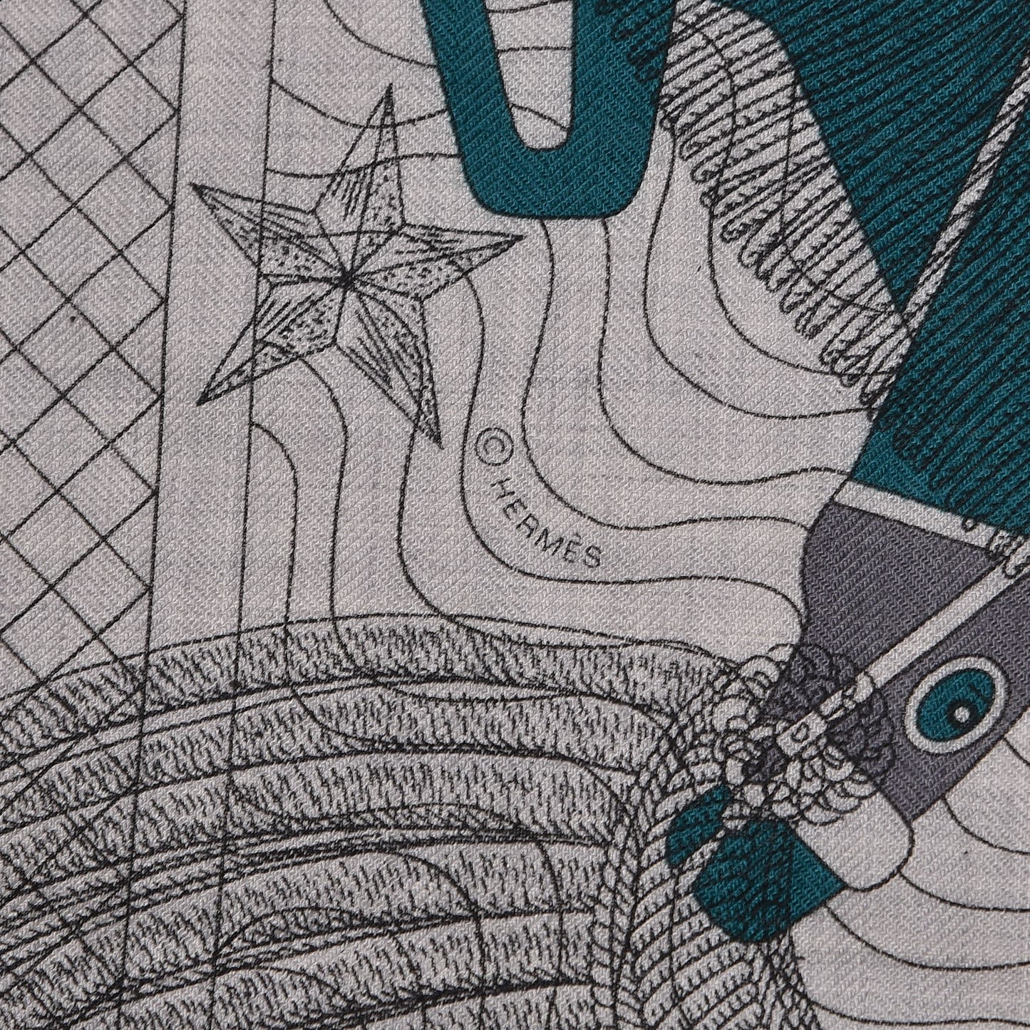 Cashmere Silk Imprimeur Fou Steeple Poste Shawl 140 Gris Clair Chine Anthracite Turquoise