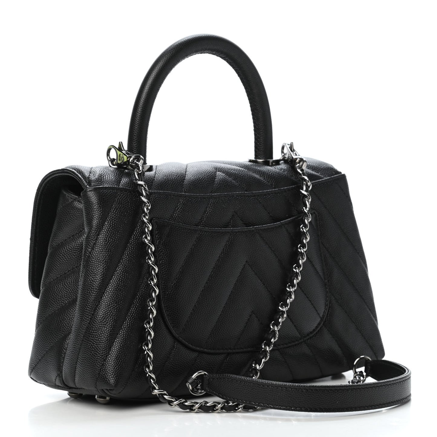 Caviar Chevron Quilted Mini Coco Handle Flap Black