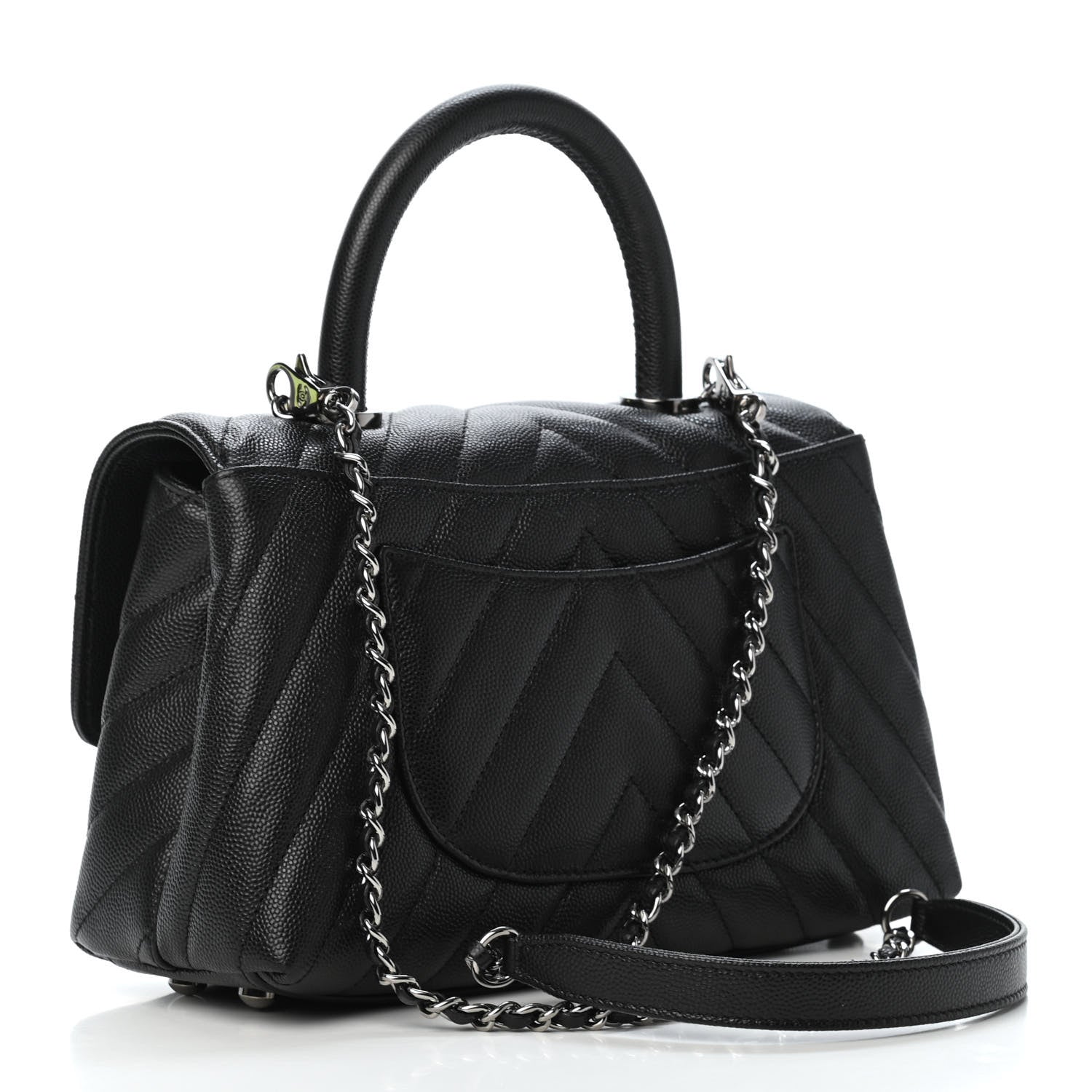 Chanel Caviar Chevron Quilted Mini Coco Handle Flap Black 2 of 4