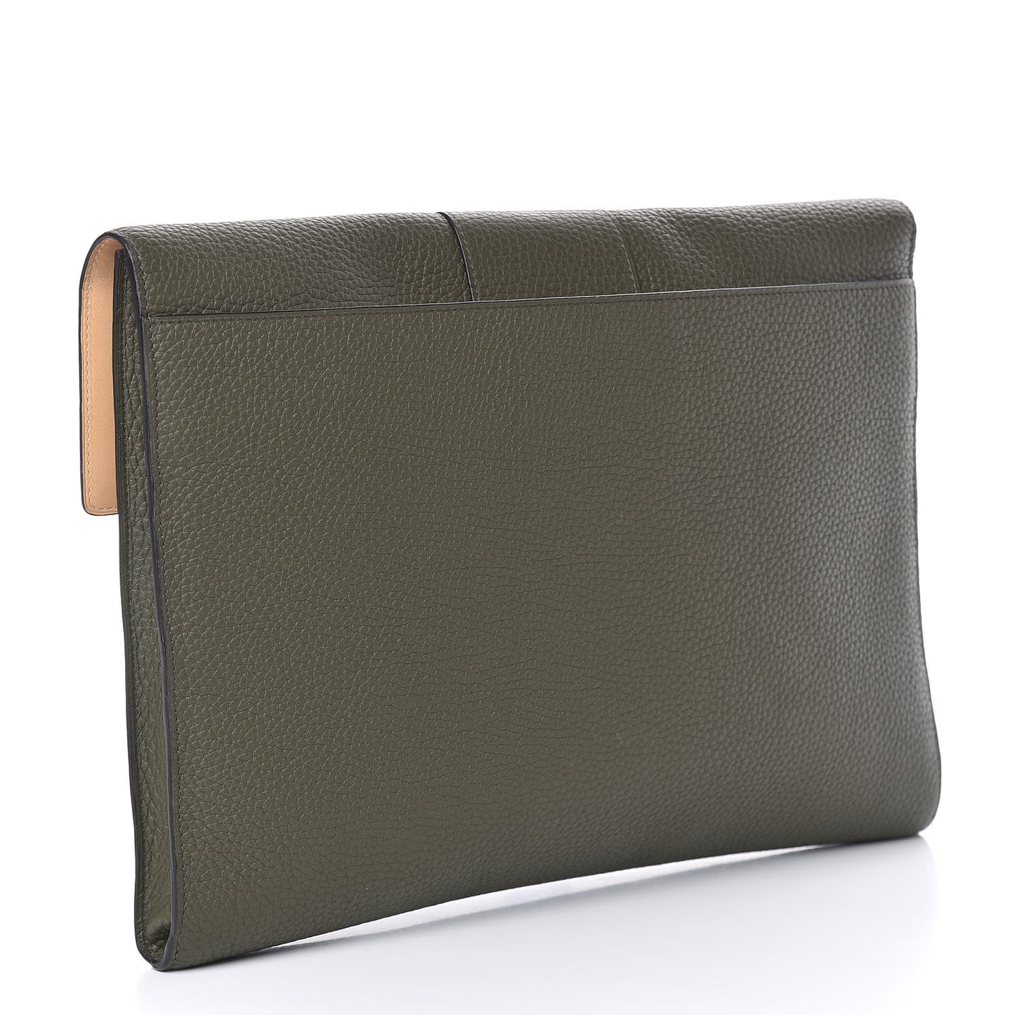 Taurillon Crispe Presse A4 Pouch Kaki