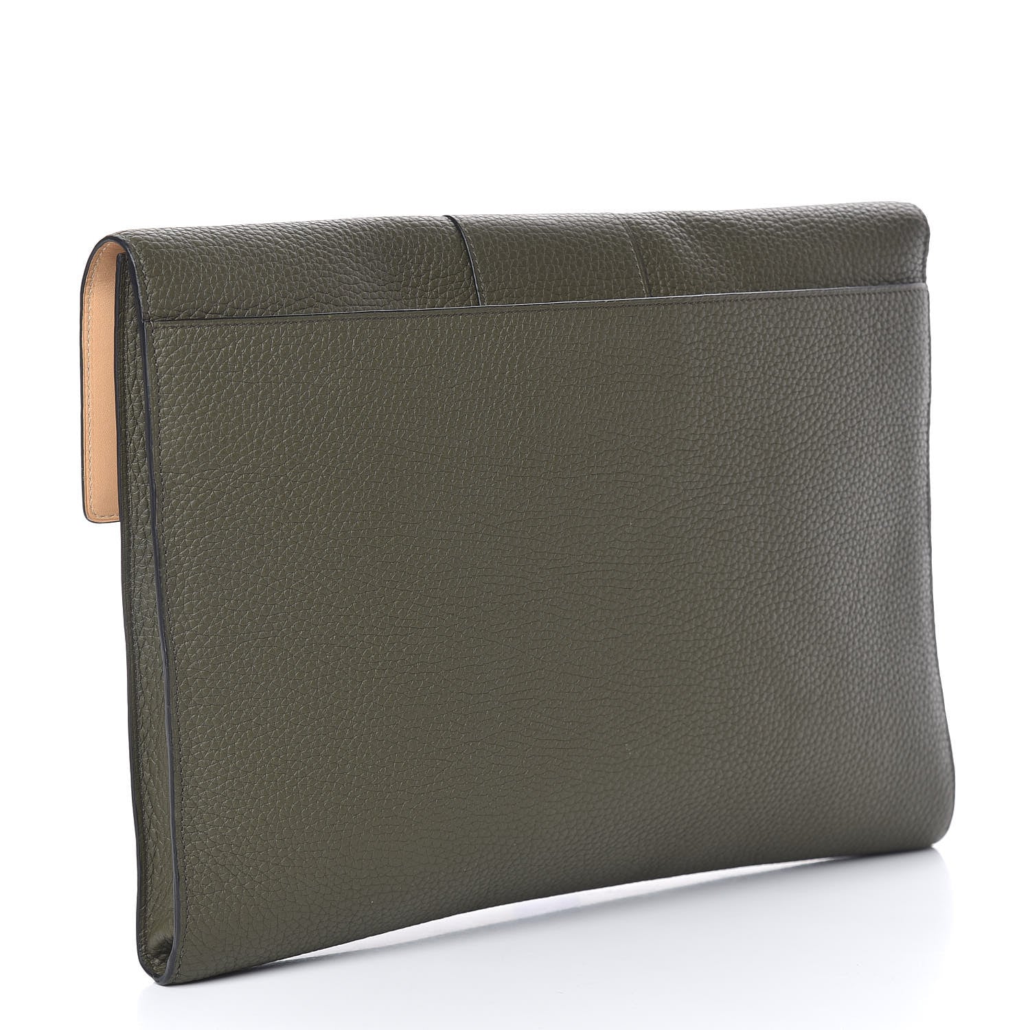 Delvaux Taurillon Crispe Presse A4 Pouch Kaki 3 of 8