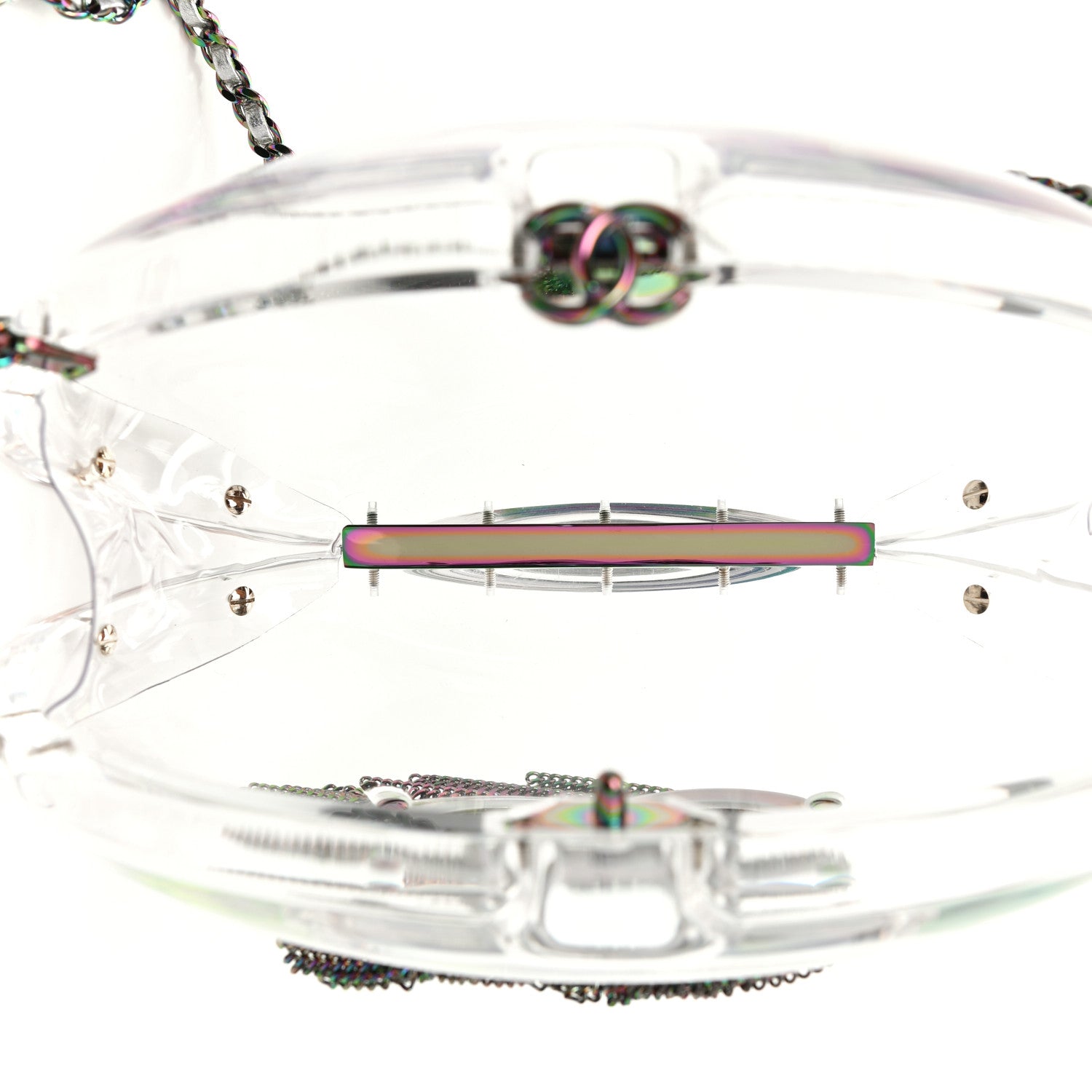 Chanel Plexiglass Iridescent Chain Fringe CC Clutch Clear 4 of 8