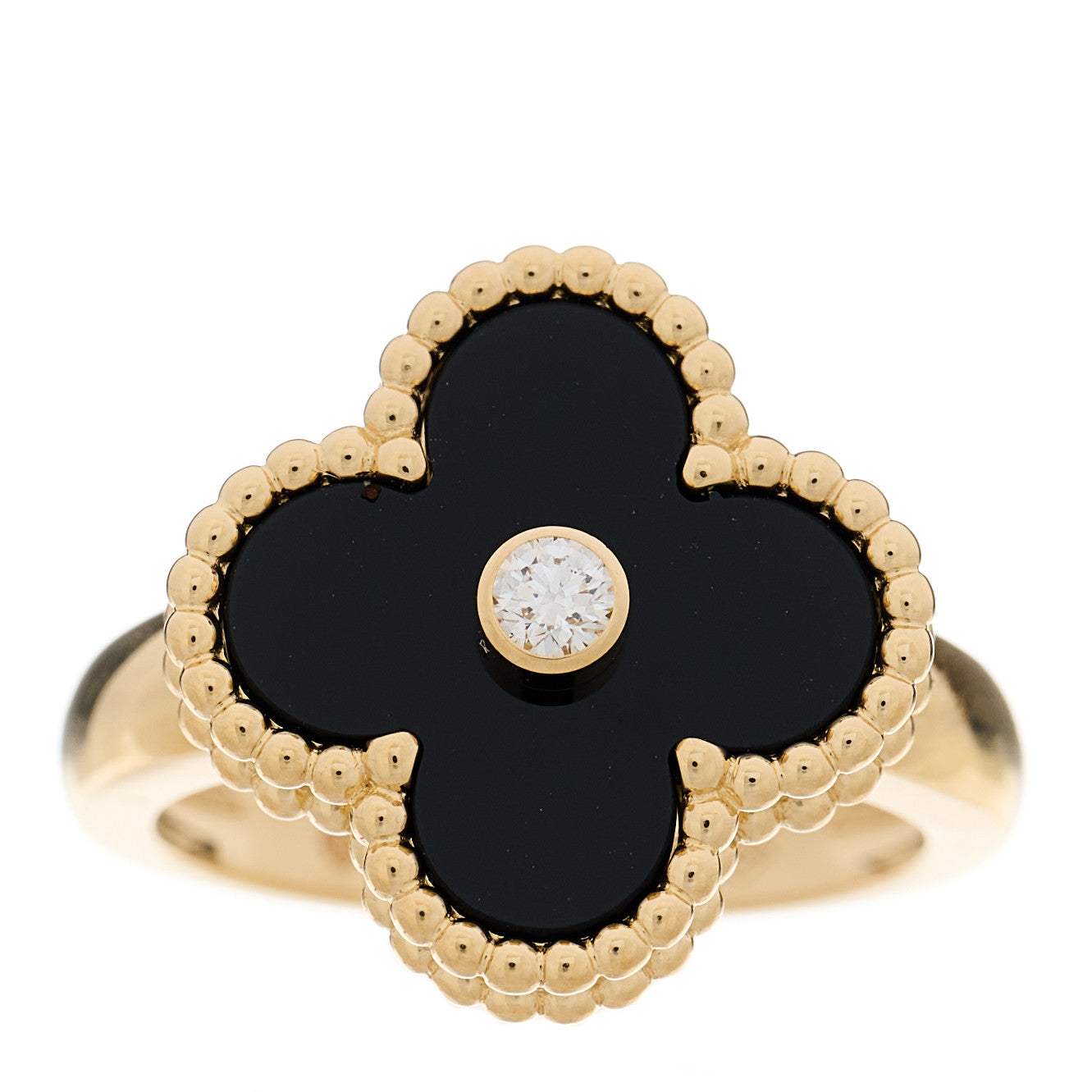 18K Yellow Gold Diamond Black Onyx Vintage Alhambra Ring 48 4.5