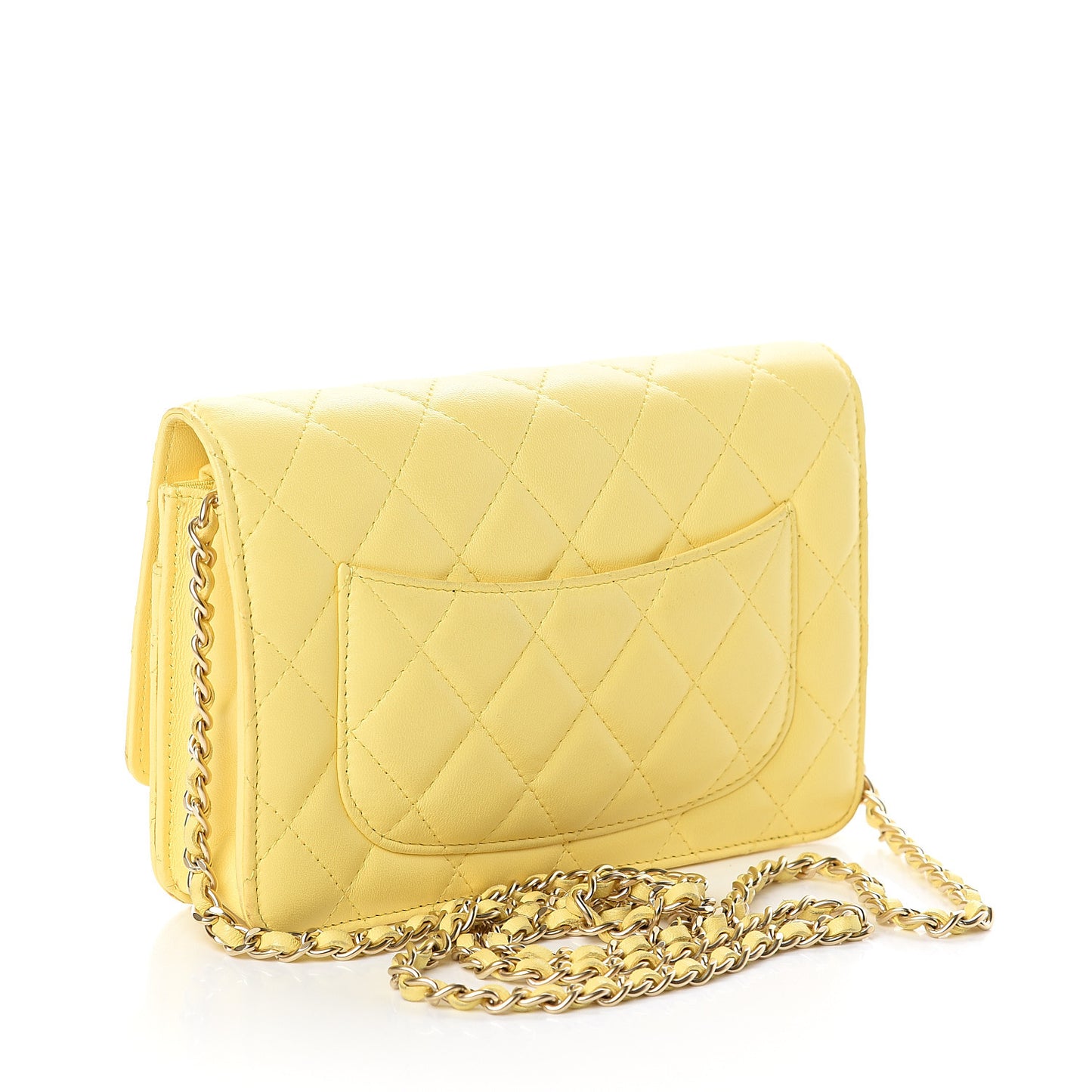Lambskin Quilted Wallet on Chain WOC Yellow
