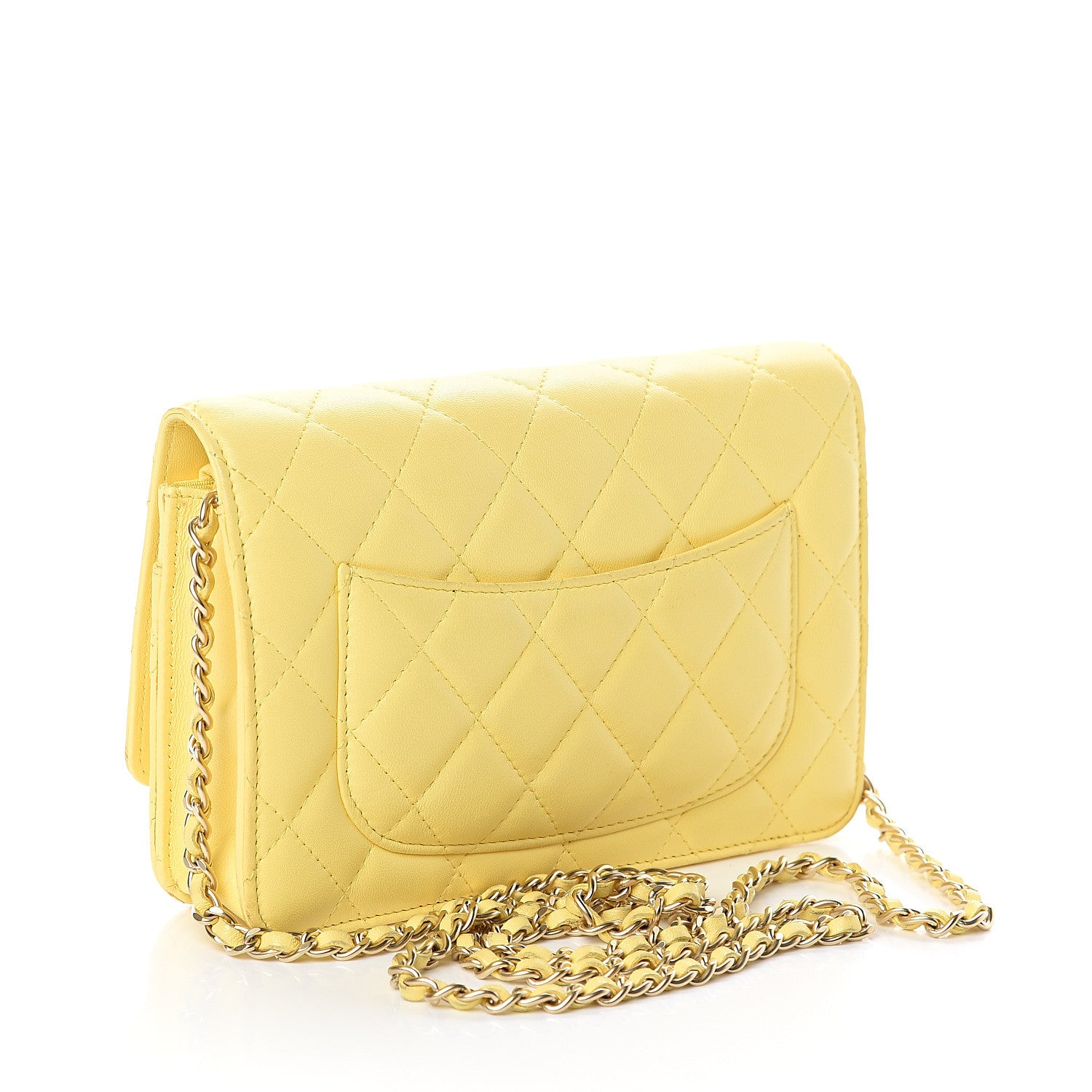 Chanel Lambskin Quilted Wallet on Chain WOC Yellow 2 of 7