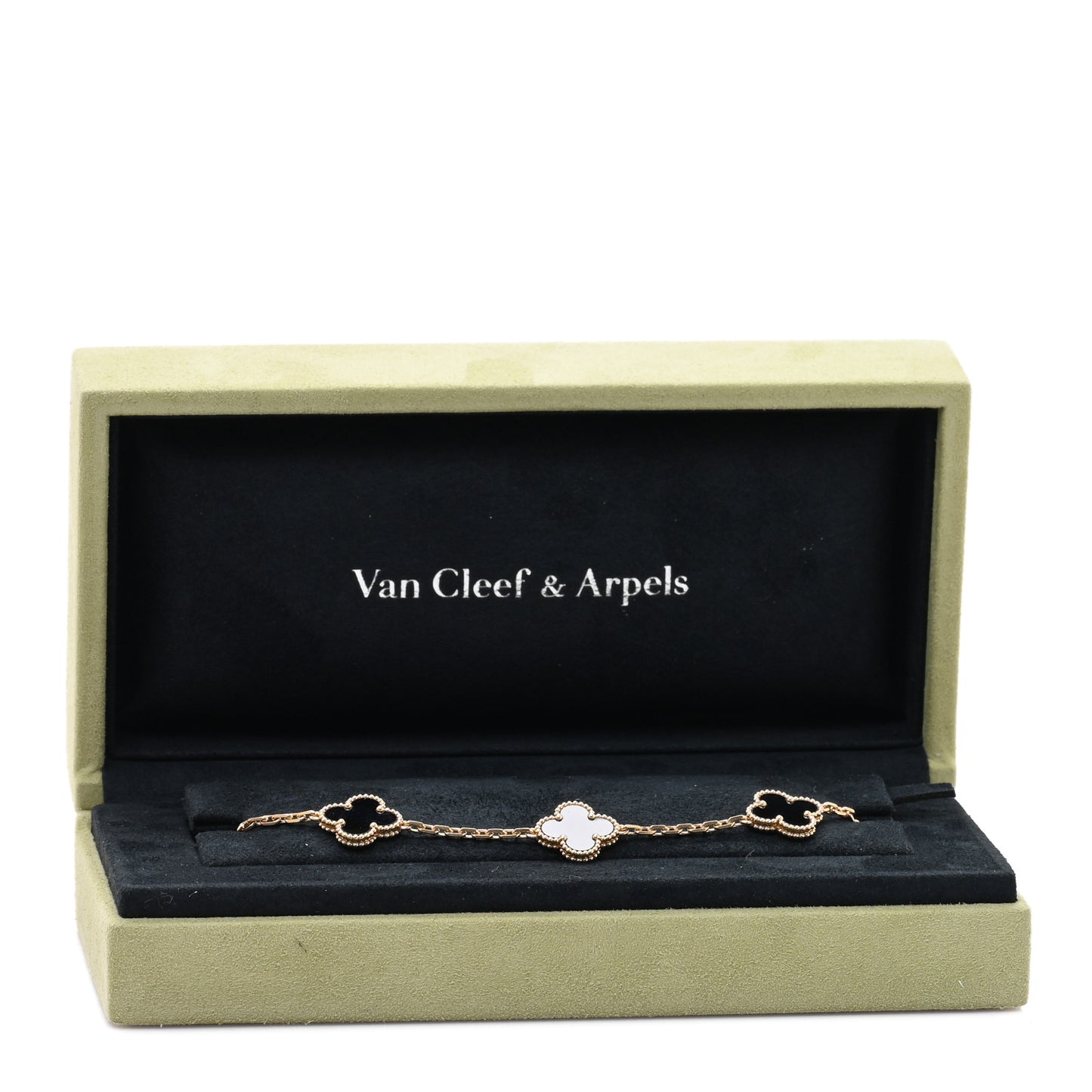 18K Yellow Gold Black Onyx 5 Motifs Vintage Alhambra Bracelet