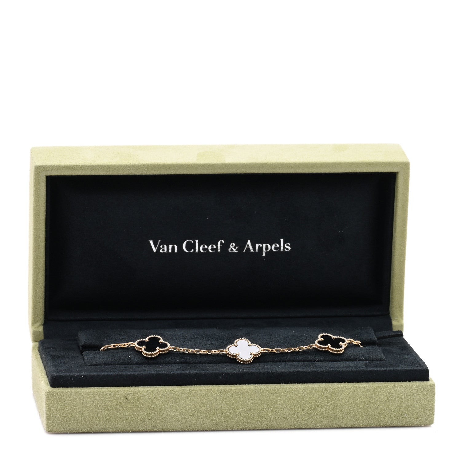 Van Cleef & Arpels 18K Yellow Gold Black Onyx 5 Motifs Vintage Alhambra Bracelet 4 of 4