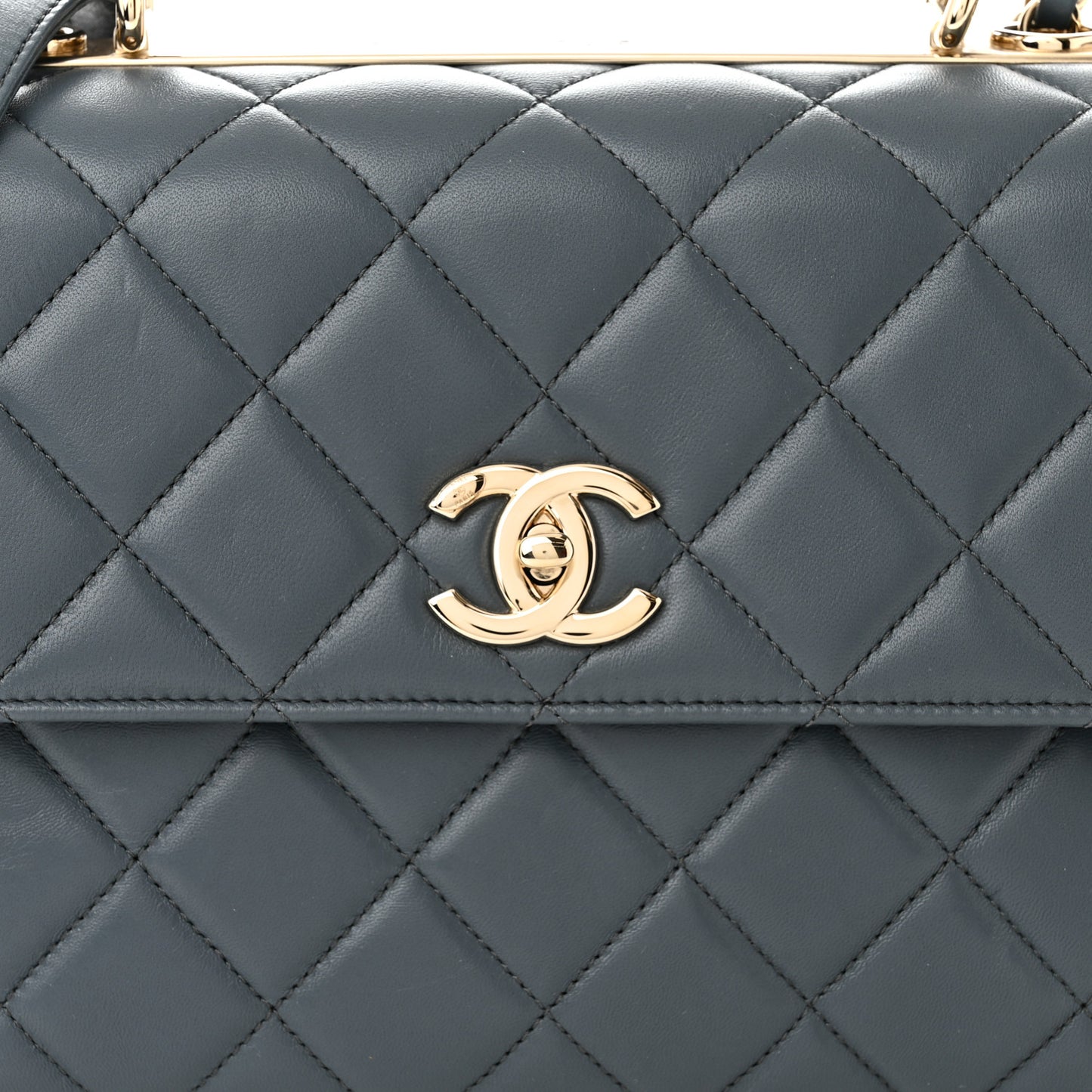 Lambskin Quilted Medium Trendy CC Flap Dual Handle Bag Dark Grey