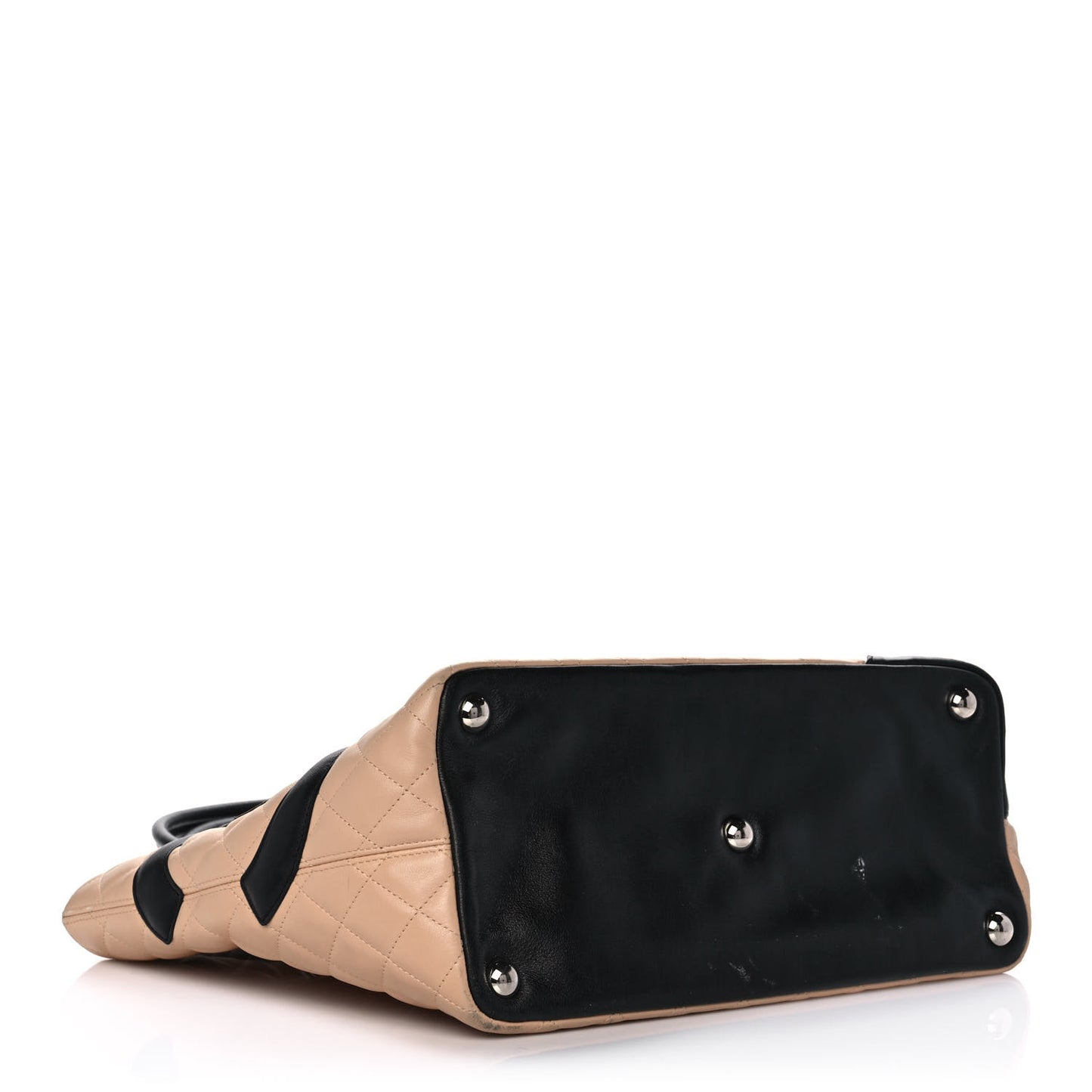 Calfskin Quilted Large Cambon Tote Beige Black