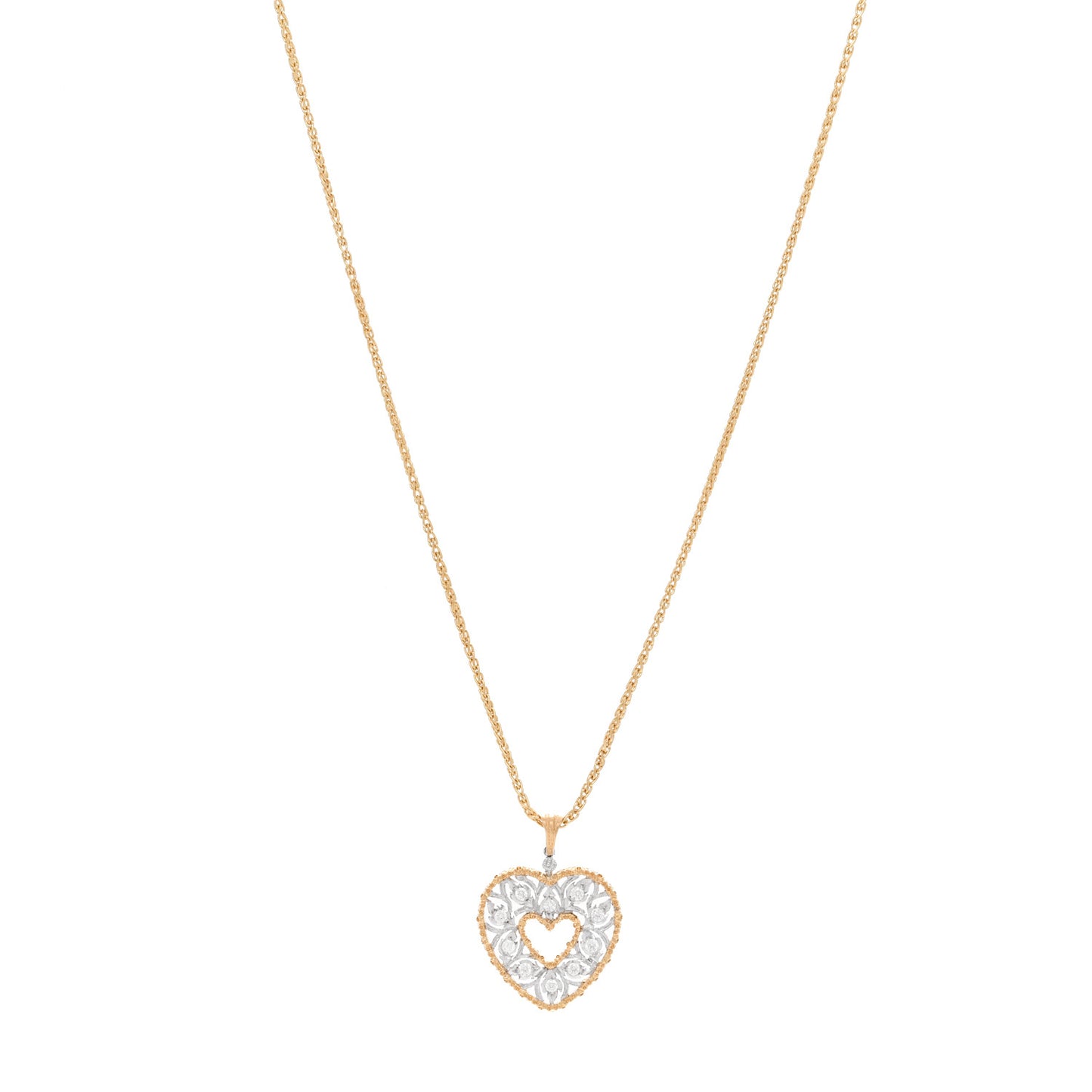 18K Yellow White Gold Diamond Ramage Pendant Necklace