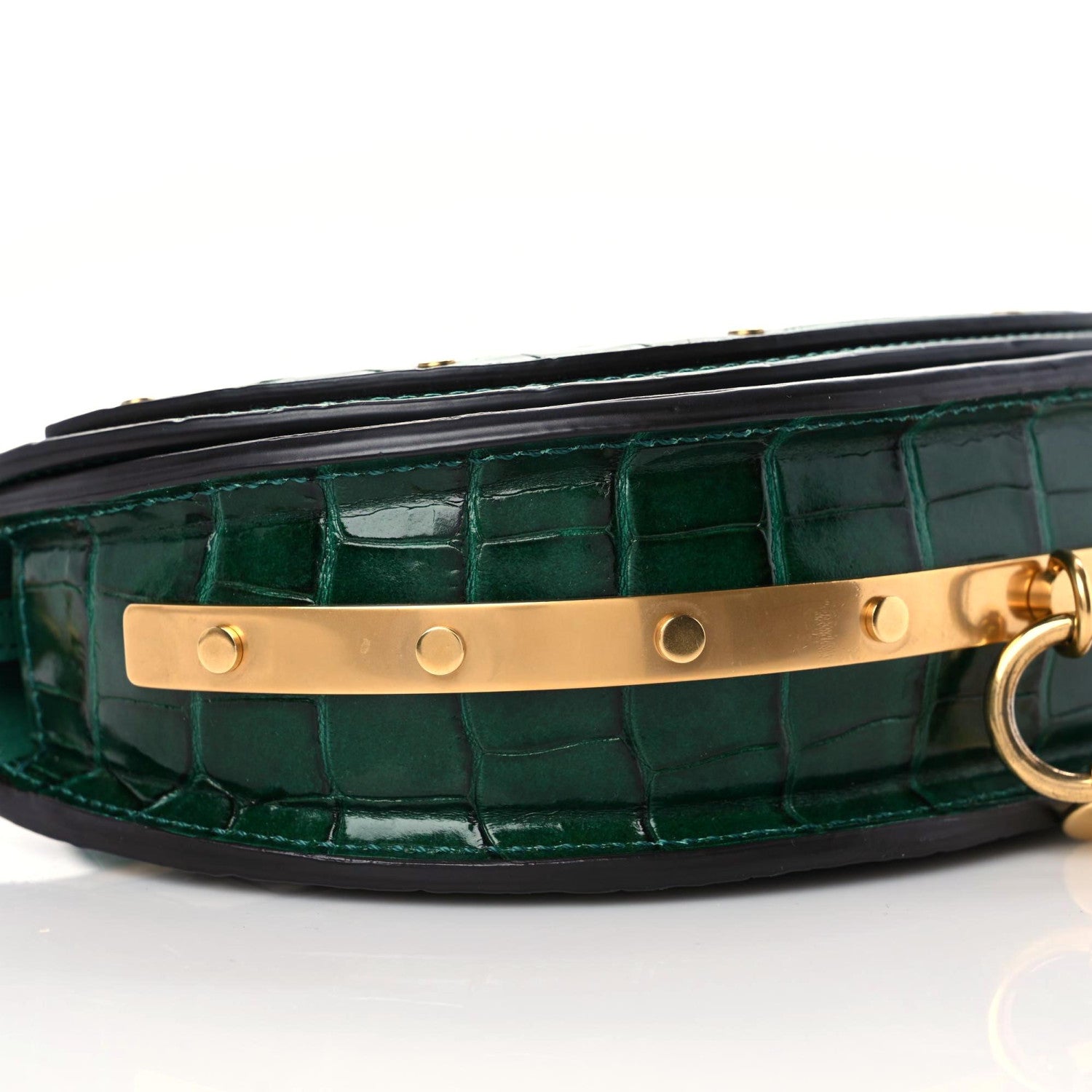 Chloe Calfskin Crocodile Embossed Small Nile Bracelet Minaudiere Bag Woodsy Green 4 of 11