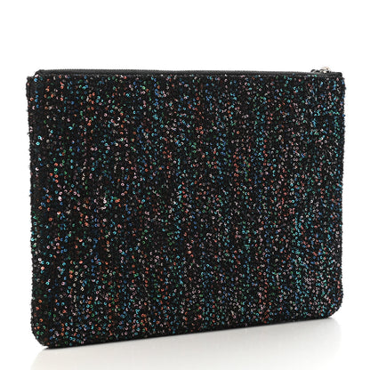 Chanel Canvas Sequin Medium Deauville Cosmetic Pouch Black 2 of 4