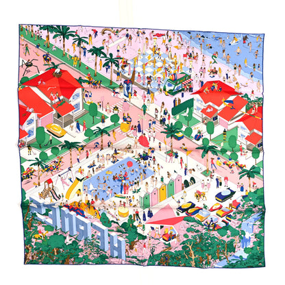 Hermes Silk On The Beach Scarf 90 Rose Vert Rouge 1 of 3