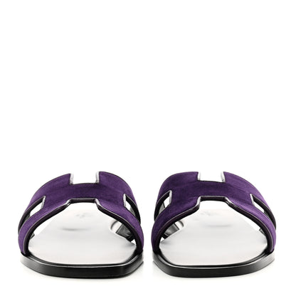 Hermes Velvet Nappa Oran Sandals 38.5 Violet Fonce 2 of 9