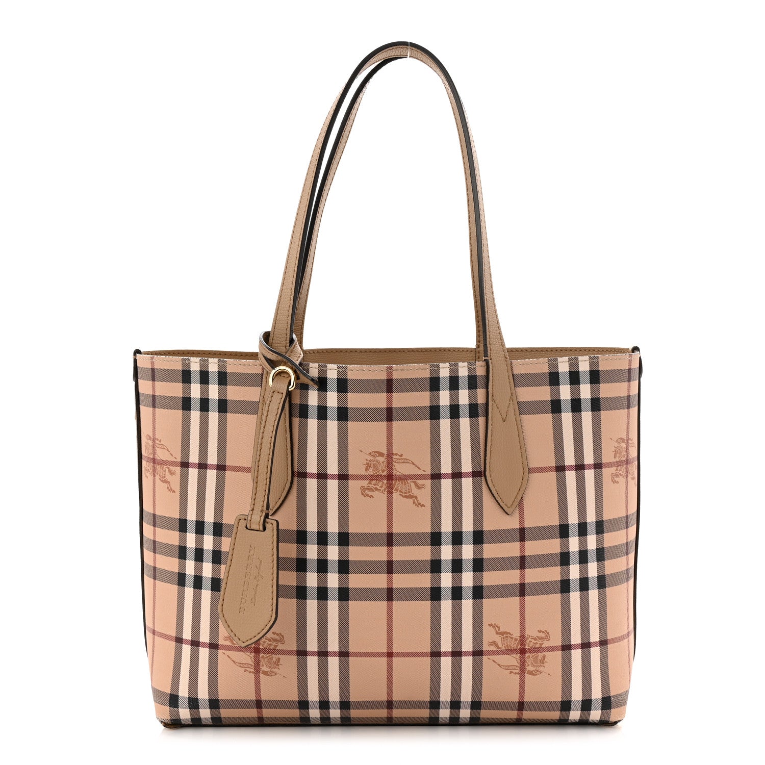 Burberry Grainy Calfskin Haymarket Check Small Reversible Tote Mid Camel 3 of 25