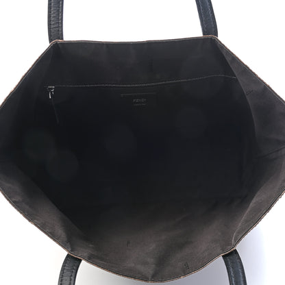 Fendi Glazed Fabric Vitello Century FF 1974 Stamp Patch Shopping Tote Mogano Panna Black 5 of 10