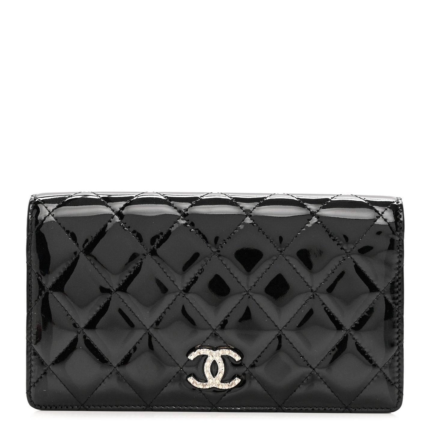 Patent Quilted Brilliant Yen Wallet Black