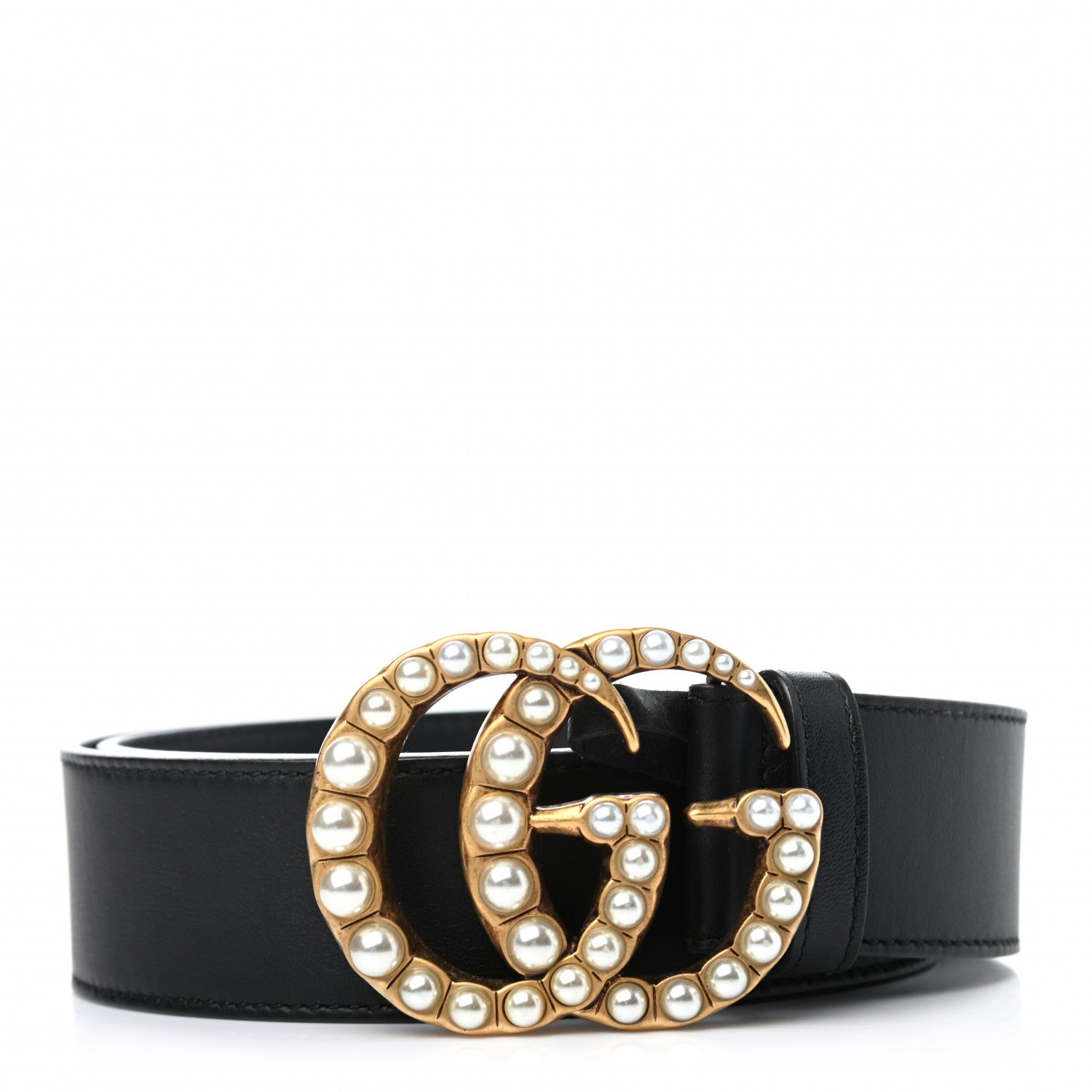 Gucci Moon Calfskin Pearl Double G 40mm Belt 85 34 Black Cream 1 of 5