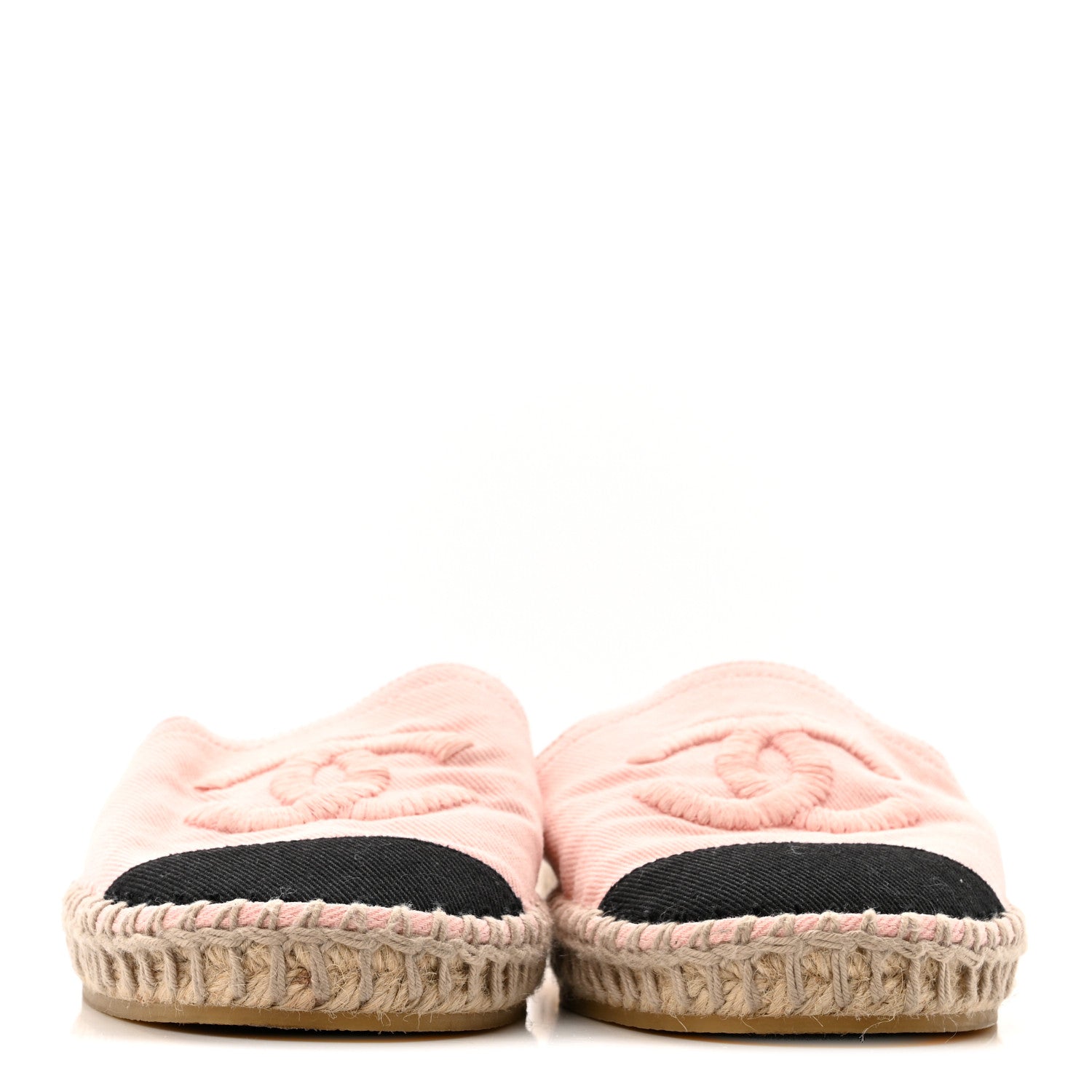 Chanel Denim CC Espadrille Mules 37 Pink Black 3 of 13