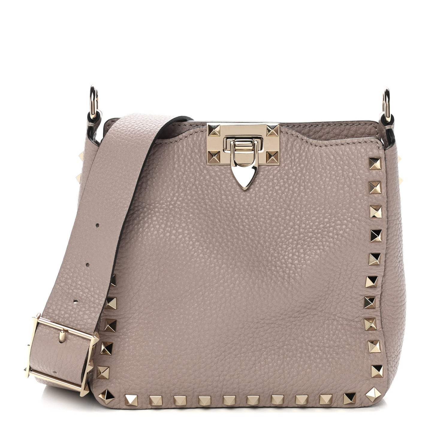 Pebbled Calfskin Mini Rockstud Flip-Lock Messenger Bag Poudre